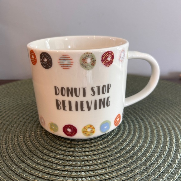 Opal House Porcelain "Donut Stop Believing" Coffee Mug 14 oz in pristine shape. - Picture 1 of 8